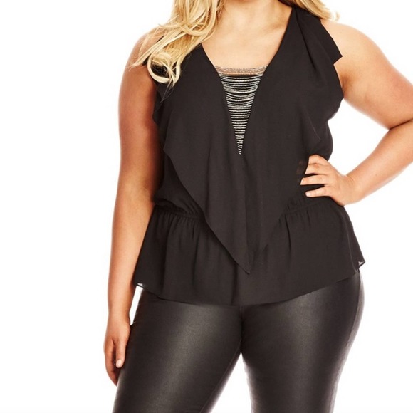 City Chic Tops - City Chic Embellished Flounce Top in Black Women’s Size XXL 24W